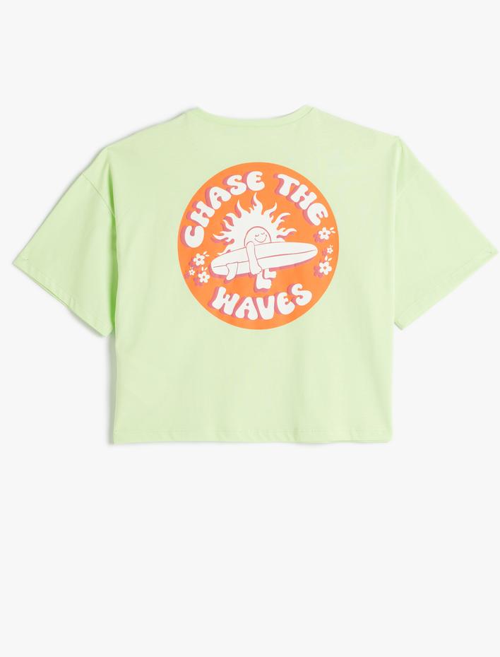 Kız Çocuk Tişört Sörf Baskı Detaylı Kısa Kollu Bisiklet Yaka
