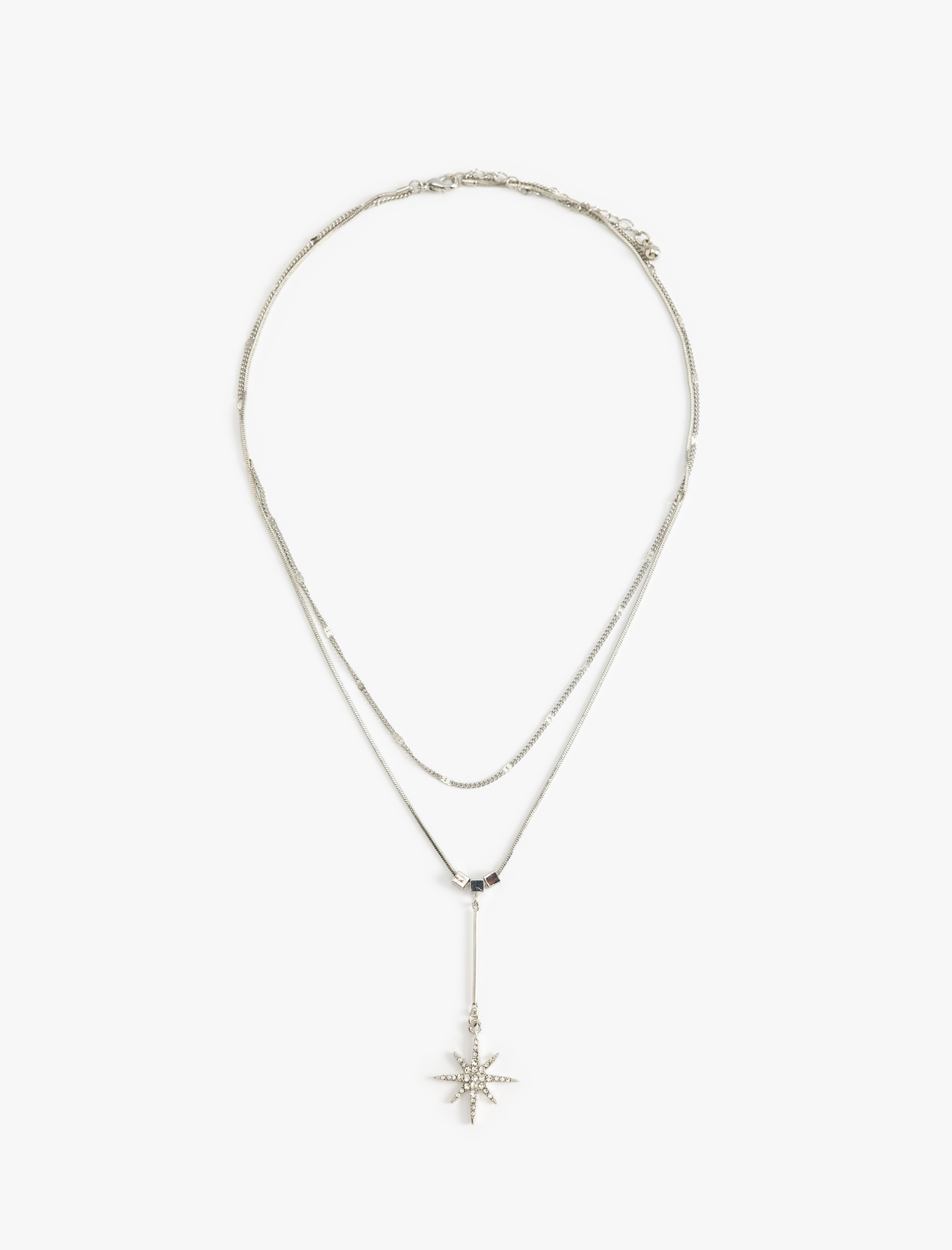  Kadın Çelik Kolye Charm Detaylı 2 Sıralı