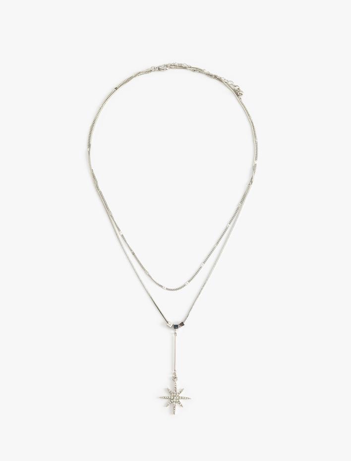 Kadın Çelik Kolye Charm Detaylı 2 Sıralı