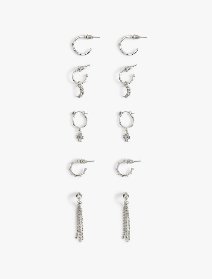 Kadın Halka Küpe Seti 5'li Çelik Karışımlı