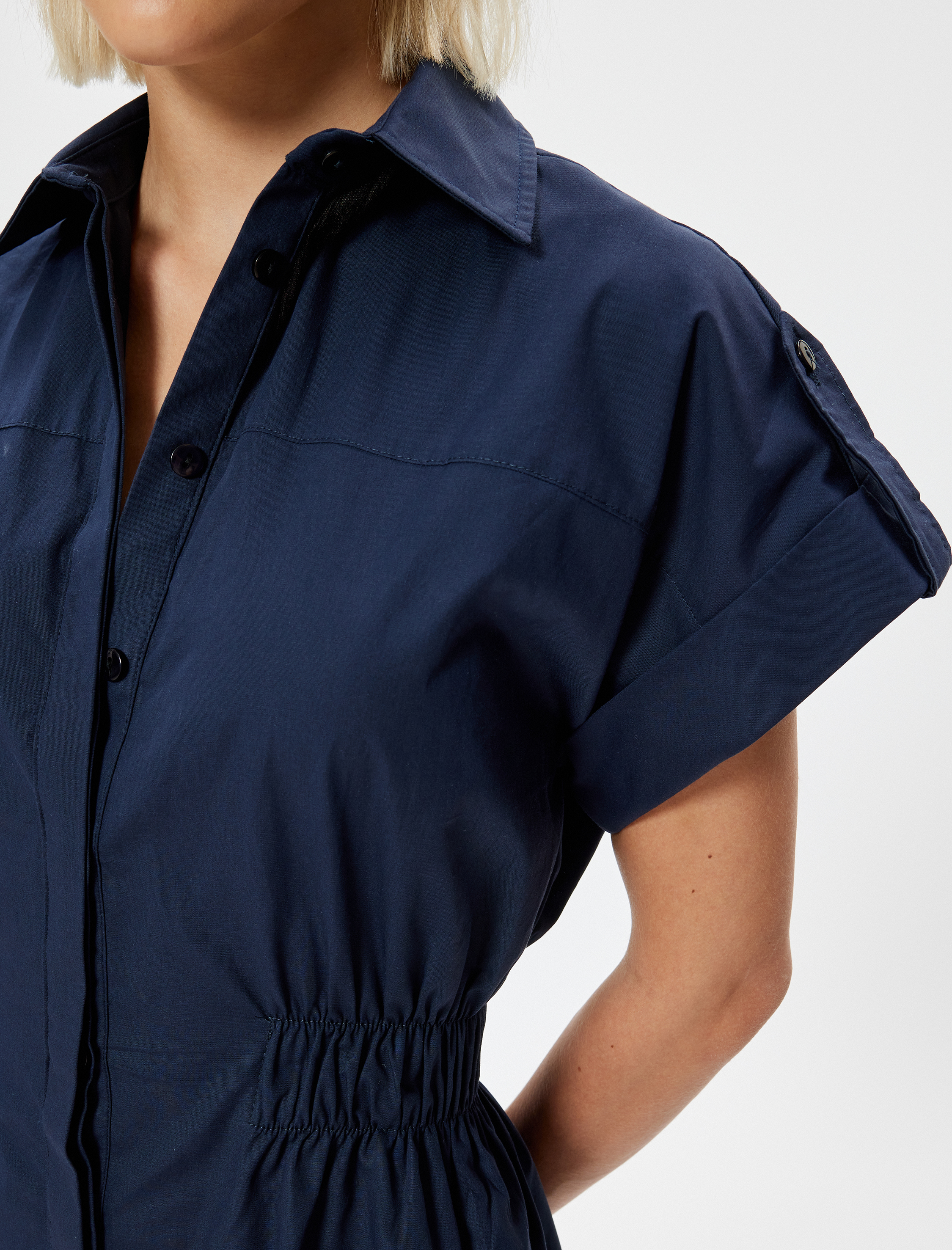   Mini Gömlek Elbise Kısa Kollu Cepli Rahat Kalıp