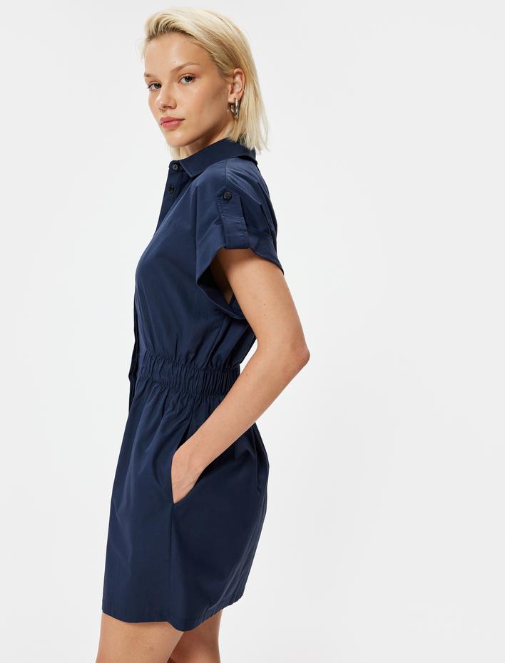  Mini Gömlek Elbise Kısa Kollu Cepli Rahat Kalıp