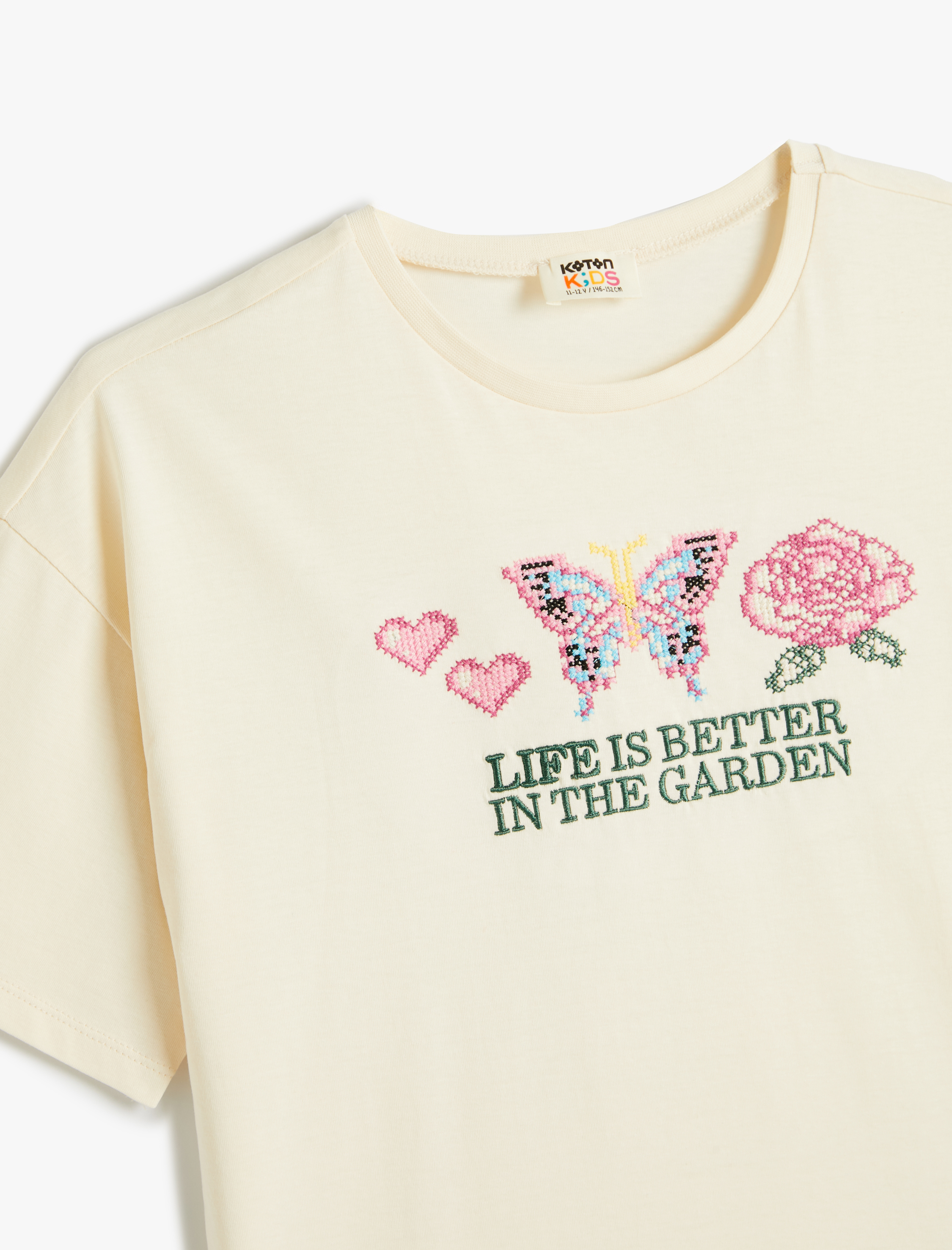  Kız Çocuk Tişört Slogan Temalı Baskılı Kısa Kollu Bisiklet Yaka