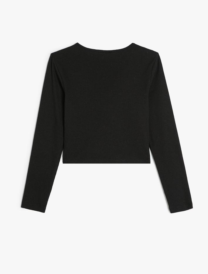 Kız Çocuk Bluz Uzun Kollu Yuvarlak Yaka Pencere Detaylı