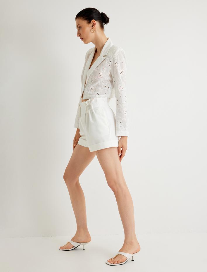  Koton X Melis Ağazat - Keten Karışımlı Mini Şort Astarlı Yüksek Bel