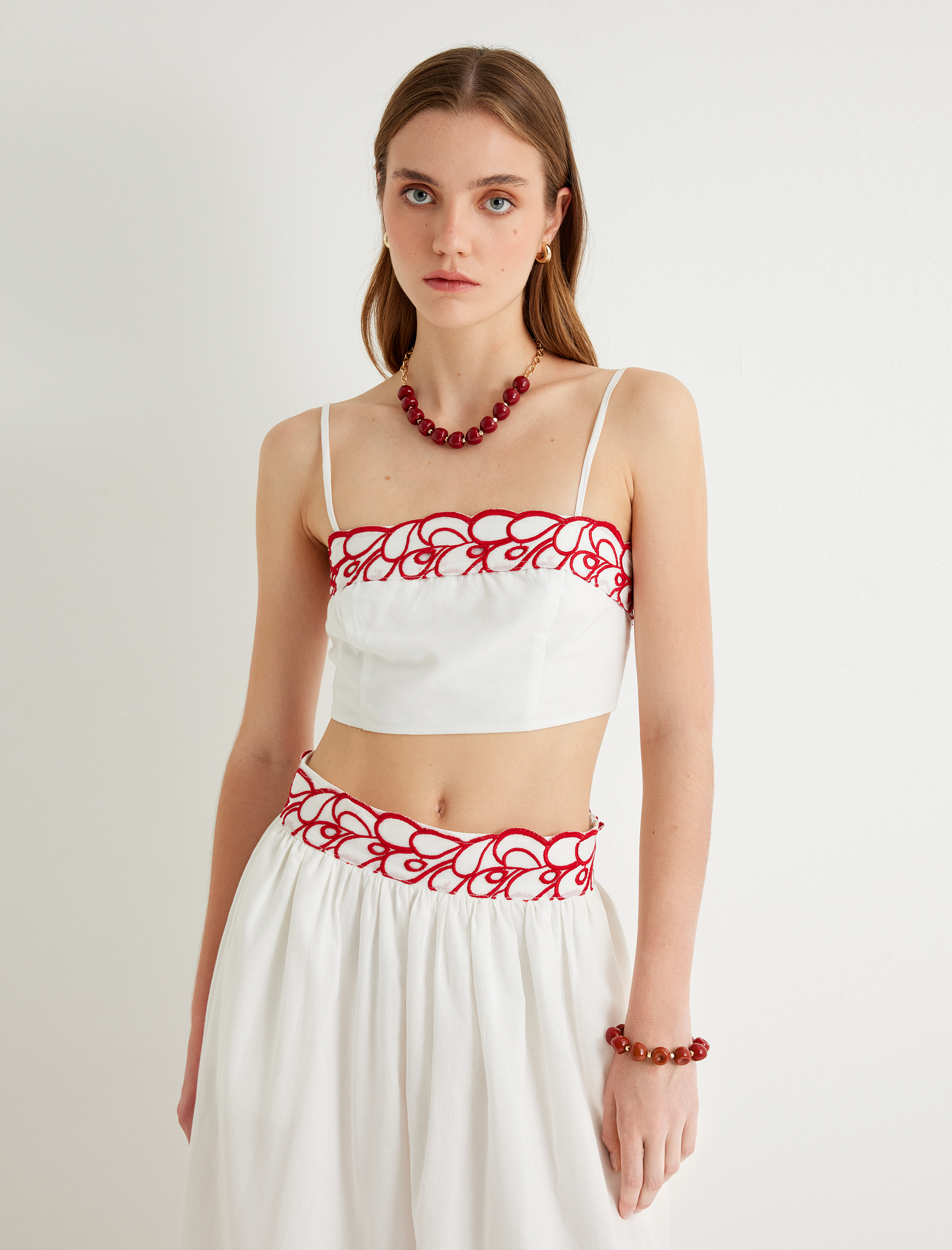   Floral İşleme Detaylı Büstiyer İnce Askılı Pamuklu