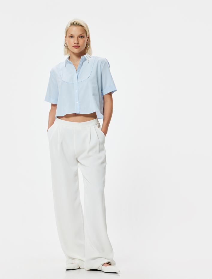  Kısa Kollu Gömlek Dantel Yaka Detaylı