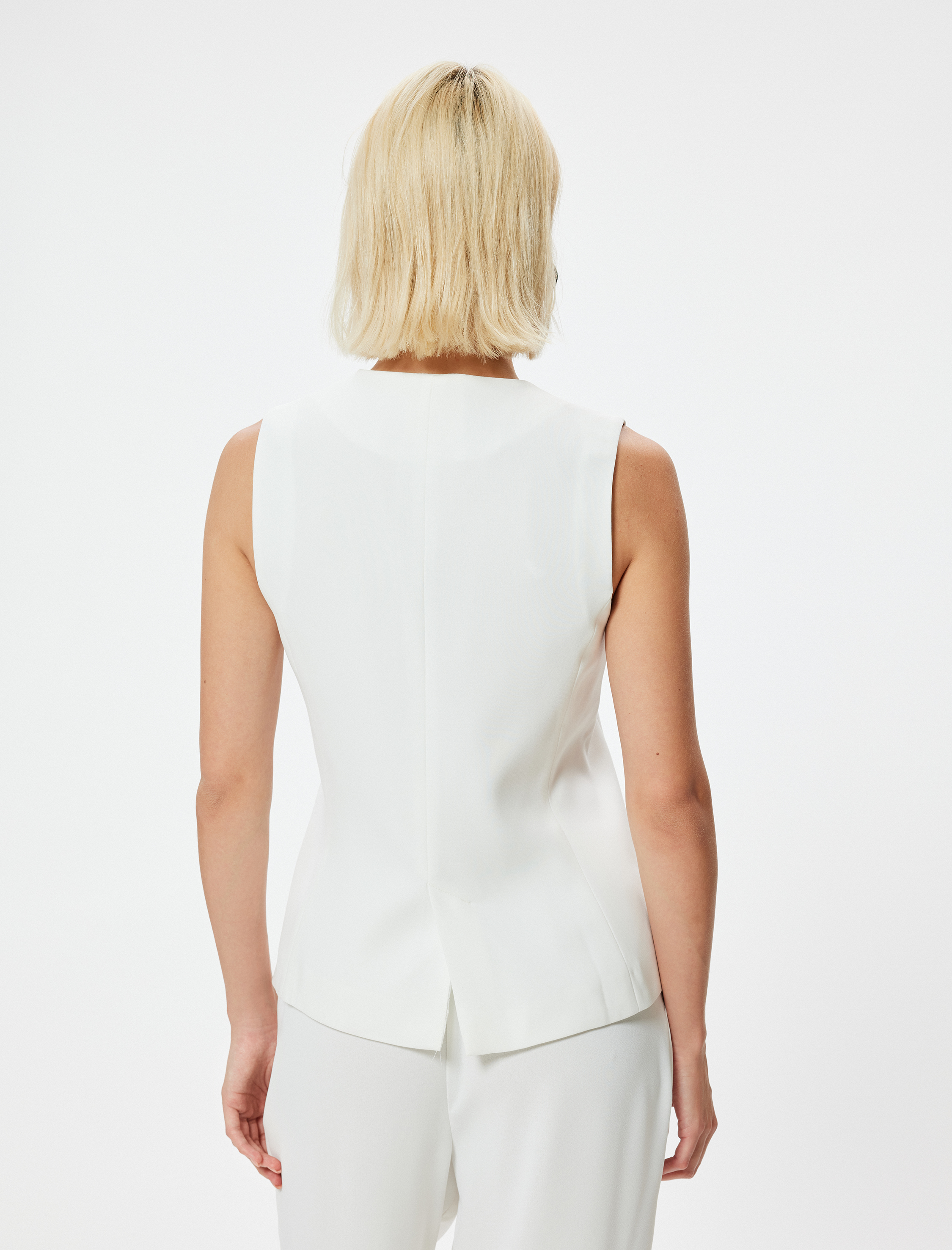   Yelek V Yaka Düğmeli Slim Fit Krep Kumaş