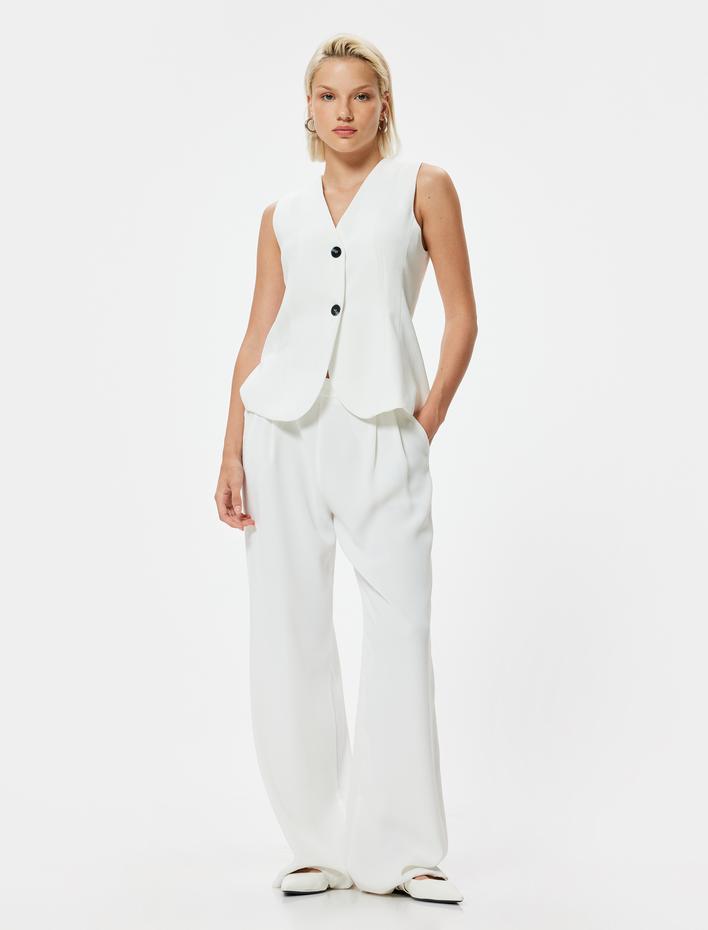  Yelek V Yaka Düğmeli Slim Fit Krep Kumaş