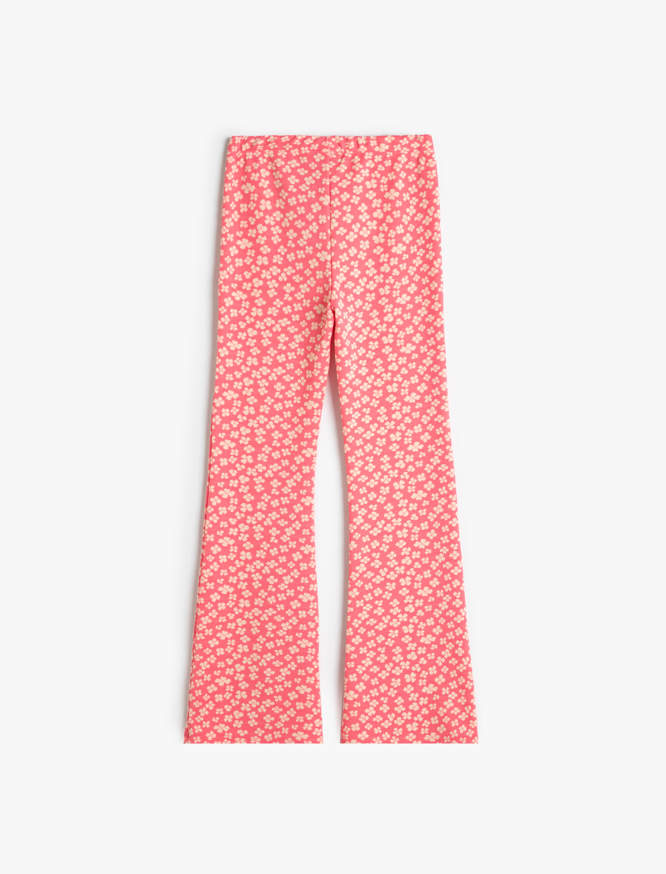  Kız Çocuk İspanyol Paça Çiçekli Pantolon Yırtmaç Detaylı