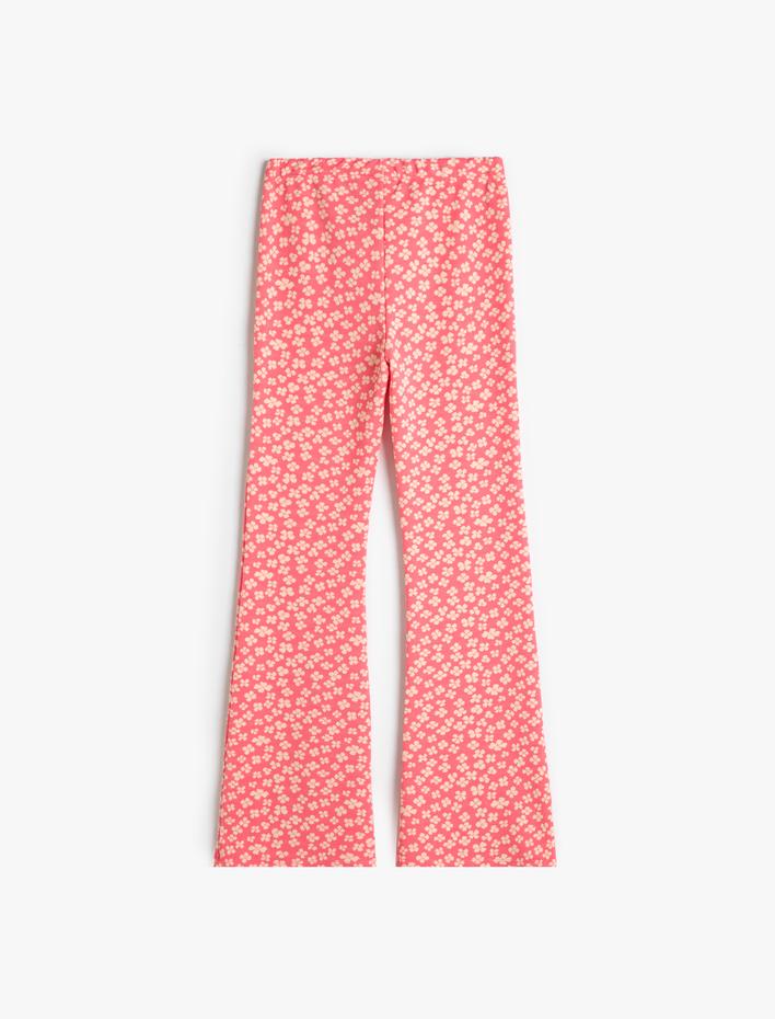 Kız Çocuk İspanyol Paça Çiçekli Pantolon Yırtmaç Detaylı