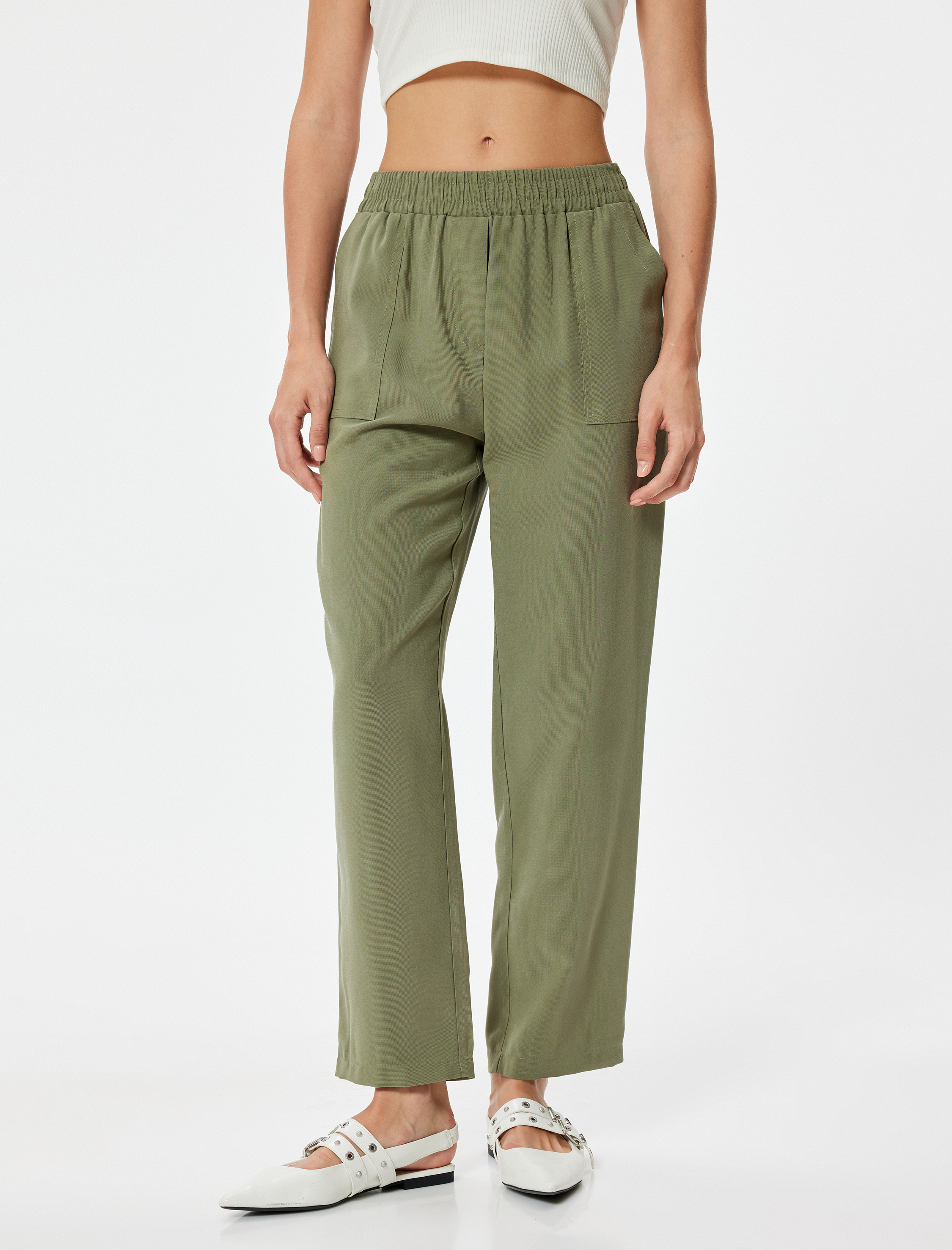   Havuç Kesim Pantolon Cepli Viskoz Kumaş