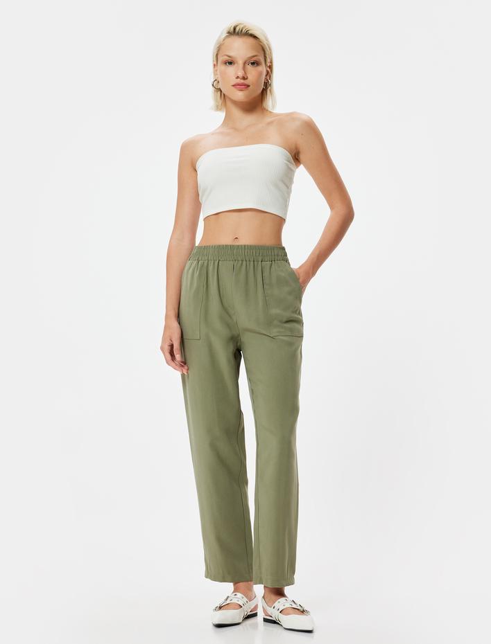  Havuç Kesim Pantolon Cepli Viskoz Kumaş