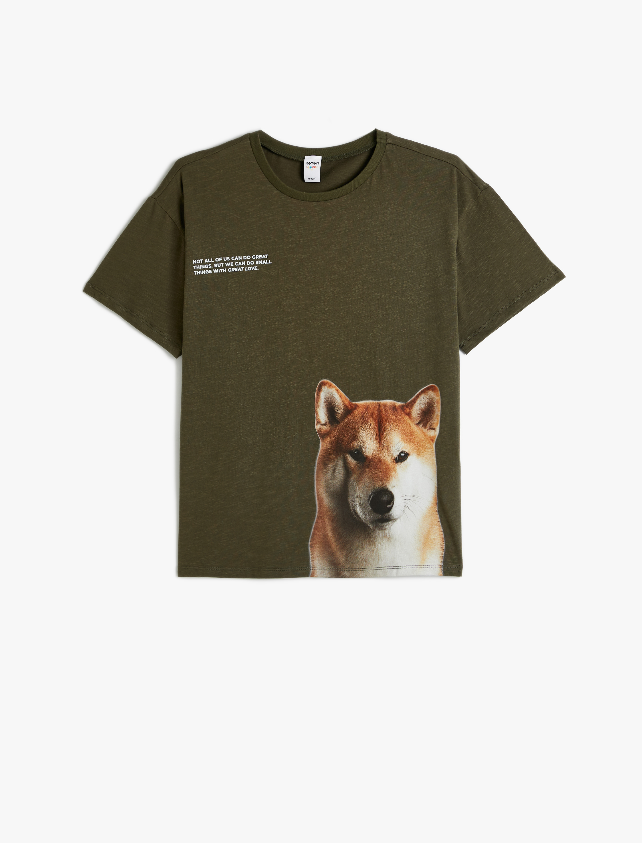 Koton Oversize T-Shirt Köpek Baskılı Kısa Kollu Bisiklet Yaka Pamuklu