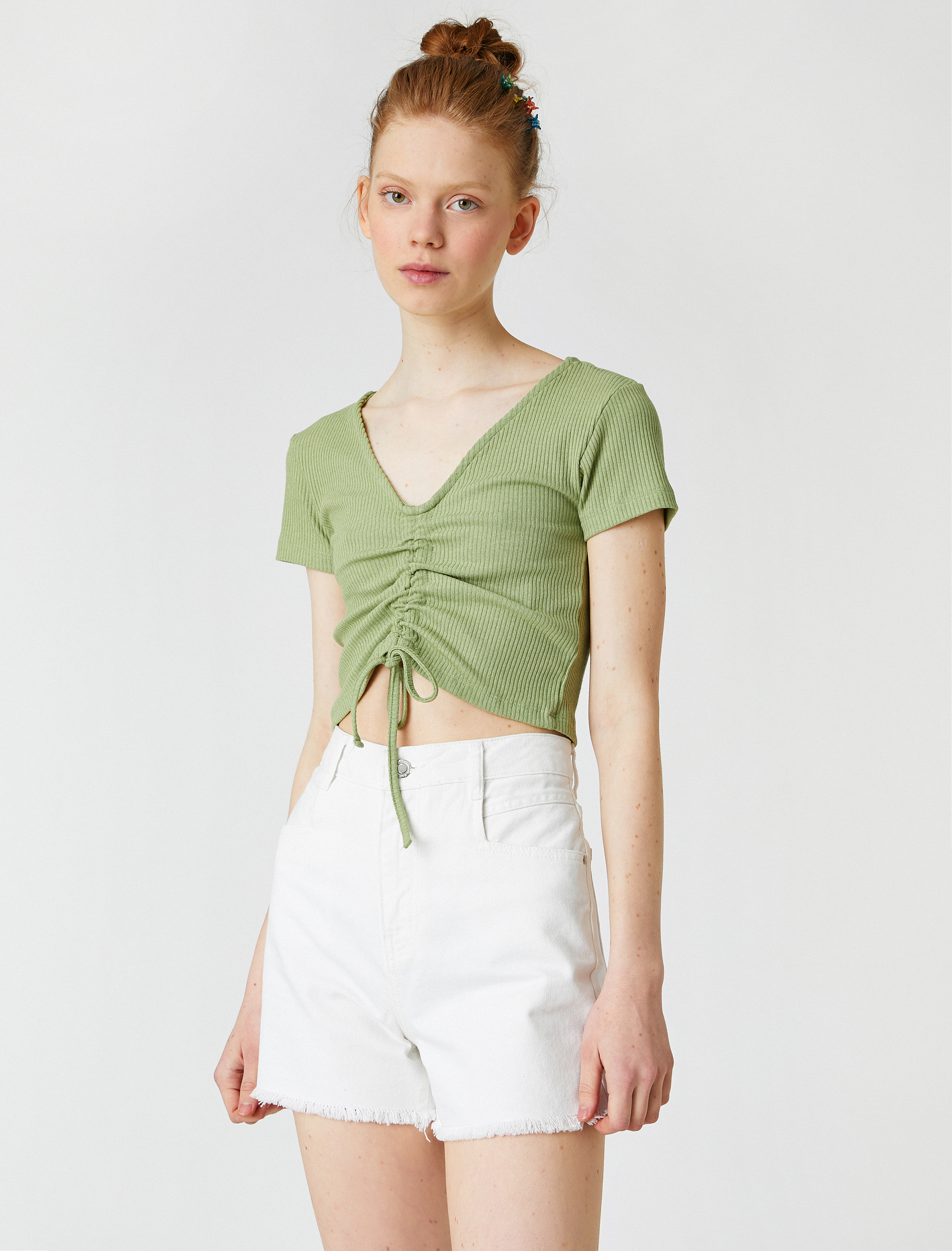   Kısa Kollu Büzgülü Tişört