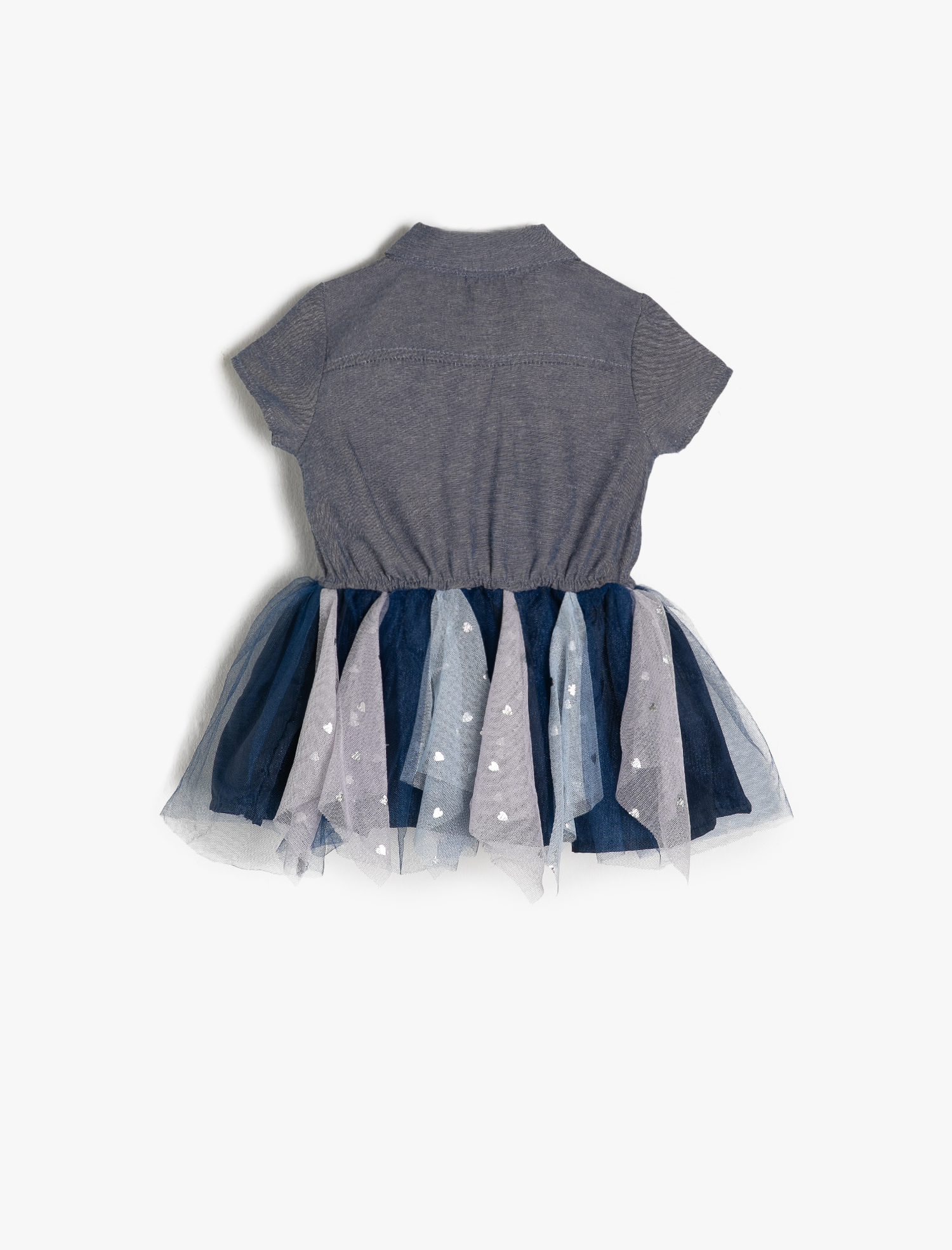  Kız Bebek Elbise Tütü Detaylı Gömlek Yaka  Kısa Kollu