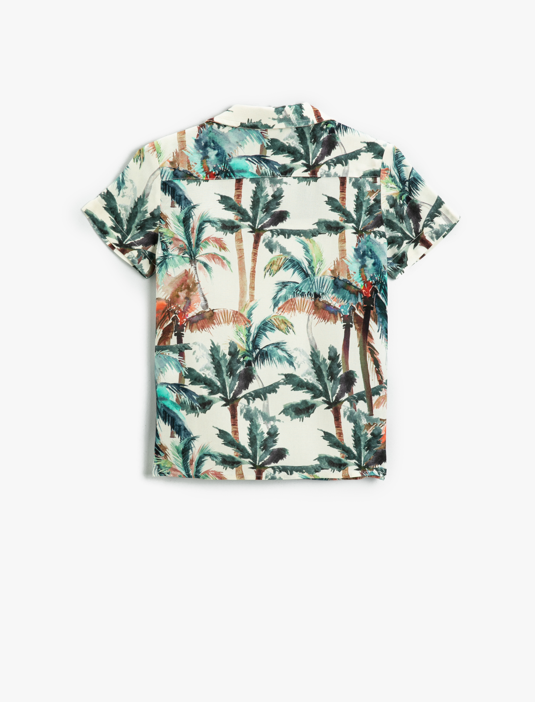  Erkek Çocuk Yaz Temalı Palmiye Desenli Kısa Kollu Gömlek