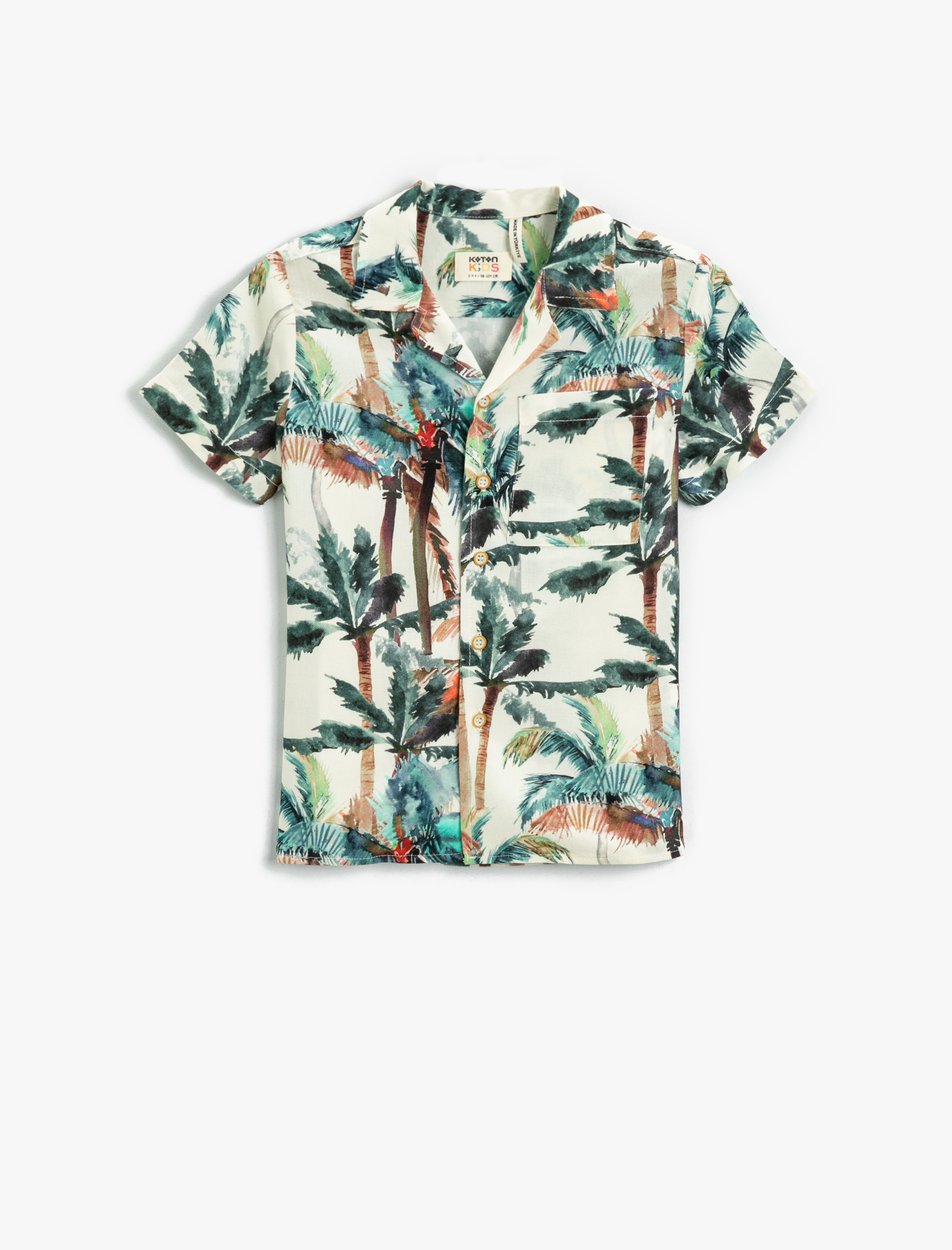  Erkek Çocuk Yaz Temalı Palmiye Desenli Kısa Kollu Gömlek