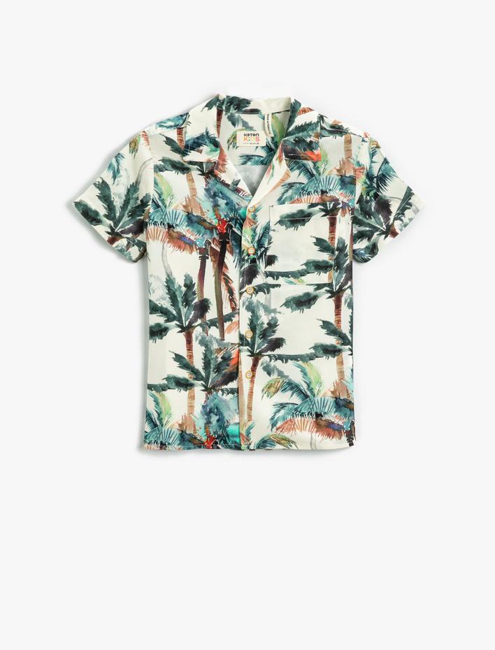 Erkek Çocuk Yaz Temalı Palmiye Desenli Kısa Kollu Gömlek