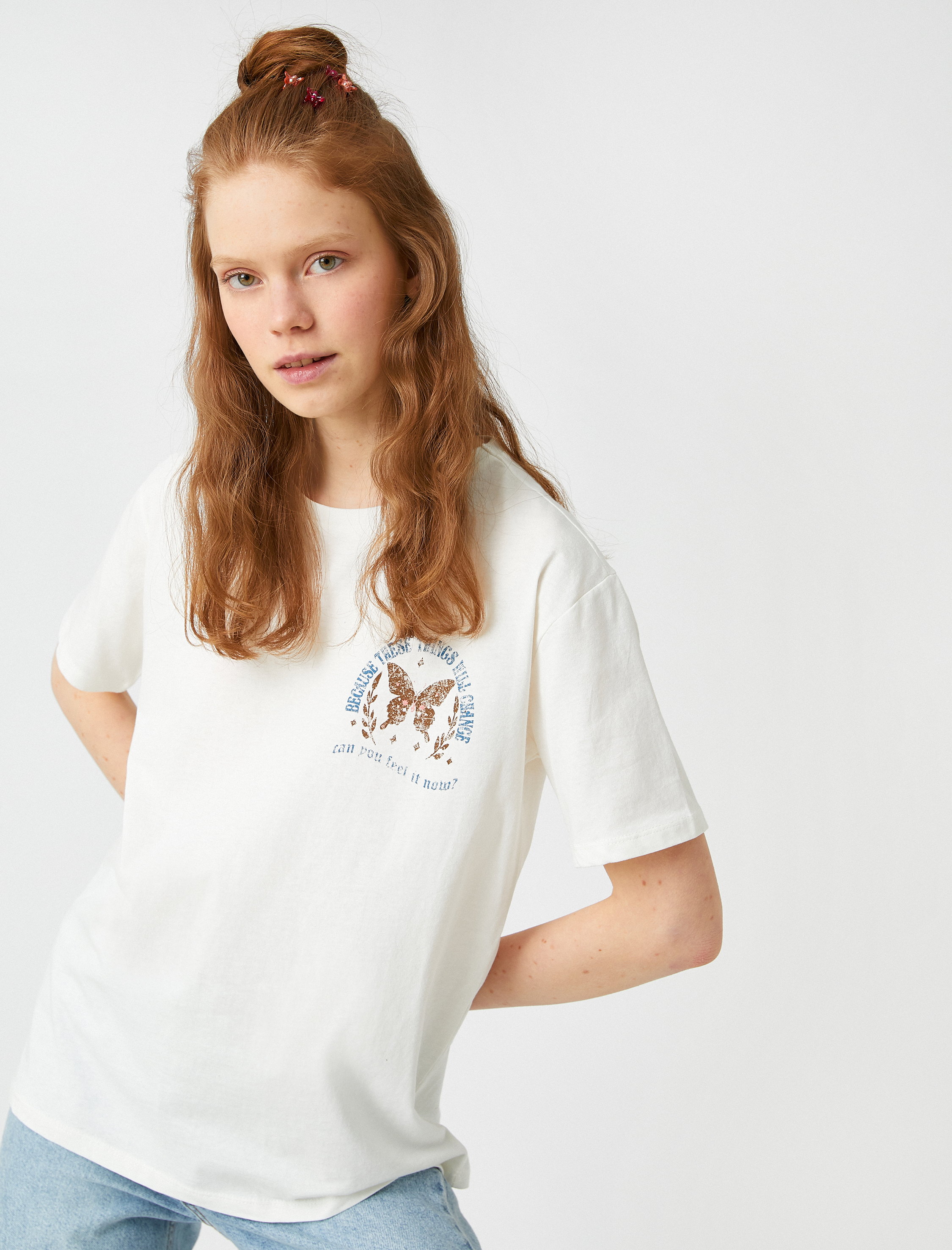   Baskılı Tişört Pamuklu Bisiklet Yaka