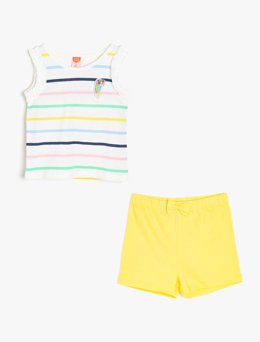  Kız Bebek Çizgili Bodysuit Takımı