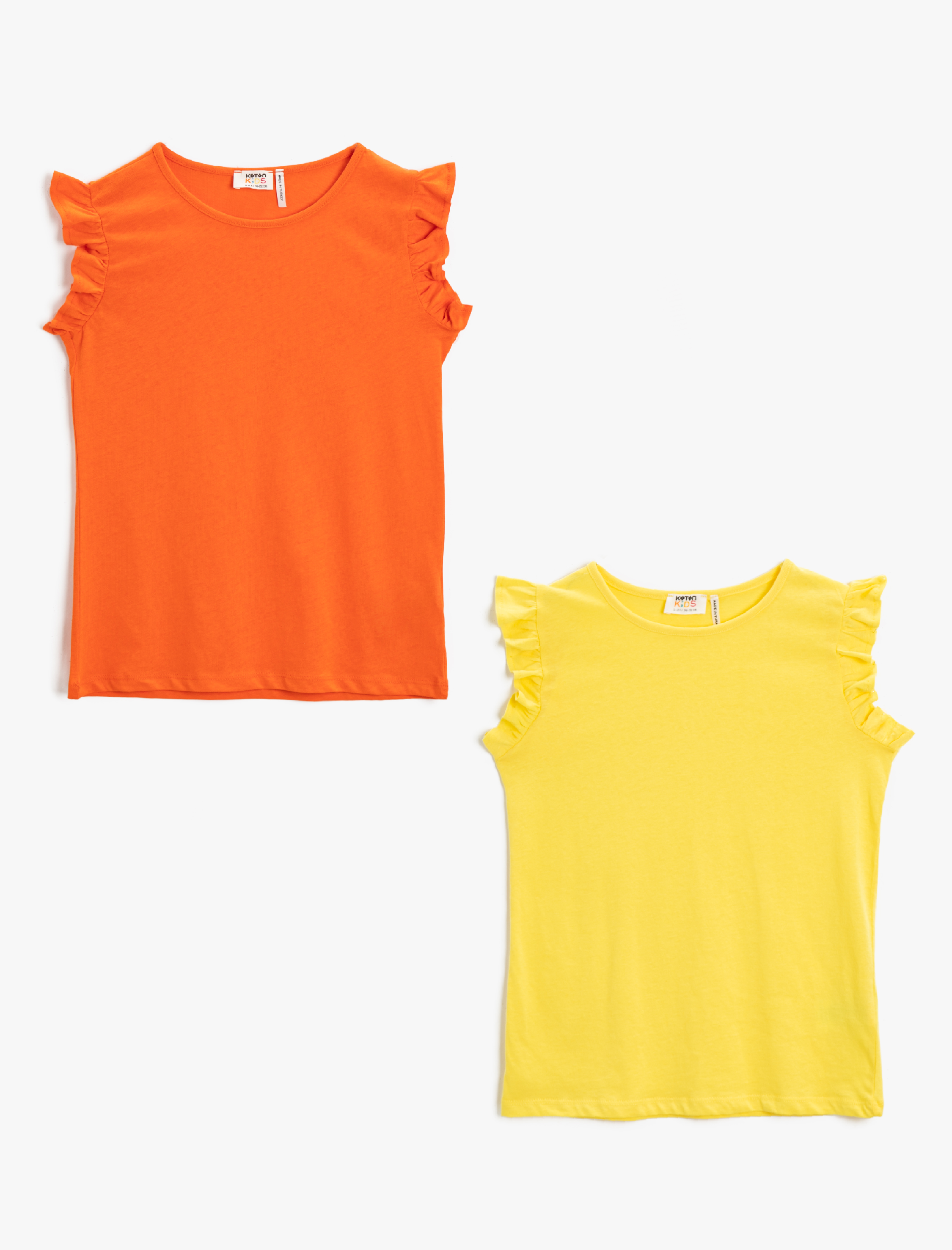  Kız Çocuk 2'li Tişört Seti Fırfır Detaylı Pamuklu