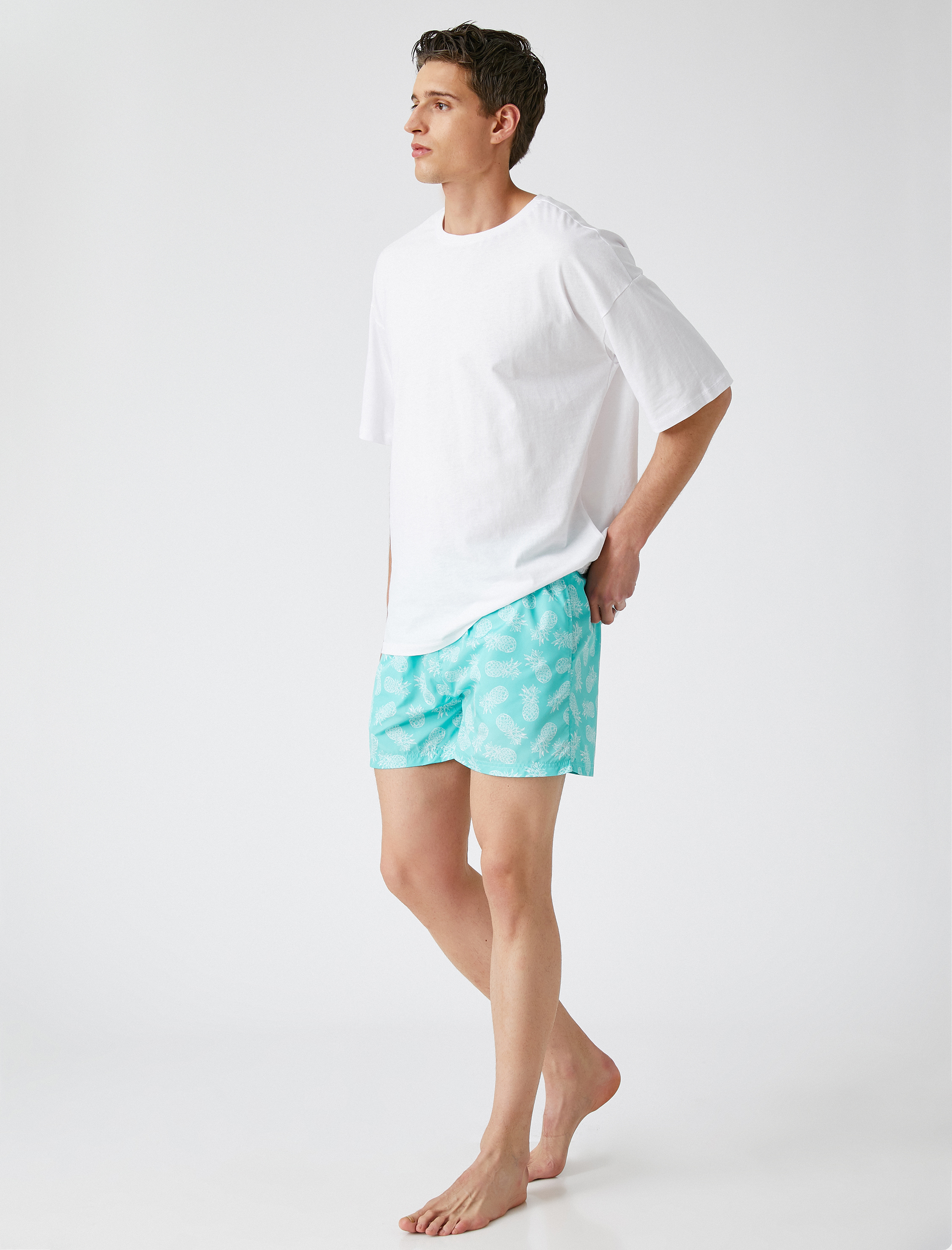   Mayo Şort Ananas Baskılı Cepli Beli Bağcıklı