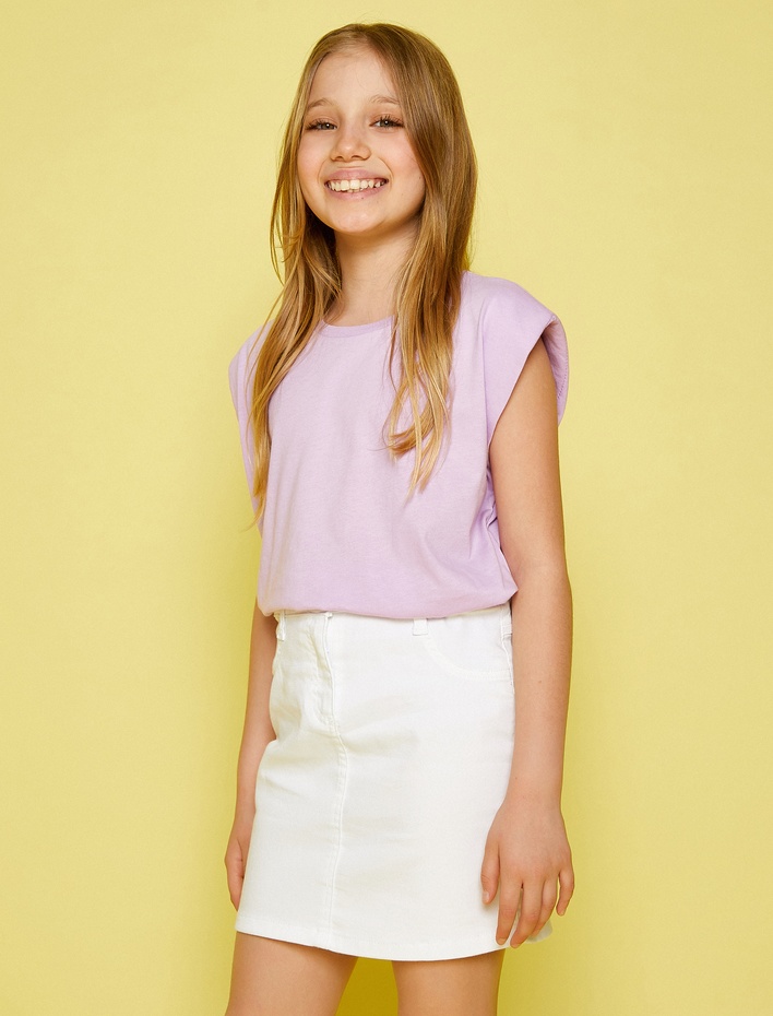 Kız Çocuk Bisiklet Yaka Tişört Pamuklu Basic