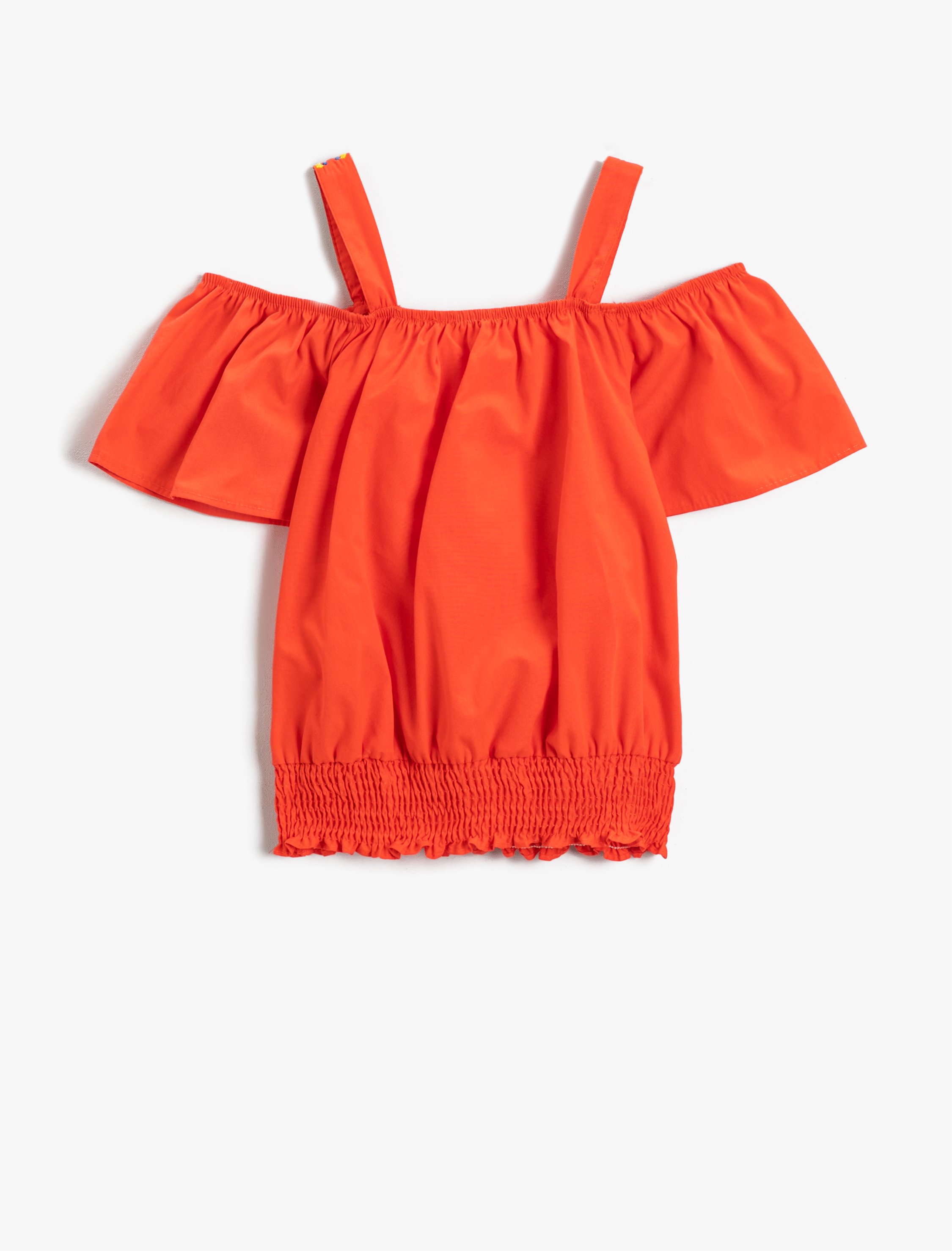  Kız Çocuk Omzu Açık Askılı Beli Büzgülü Bluz Pamuklu