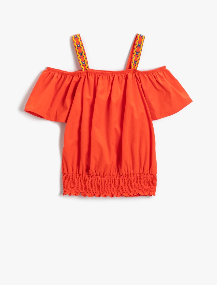 Kız Çocuk Omzu Açık Askılı Beli Büzgülü Bluz Pamuklu