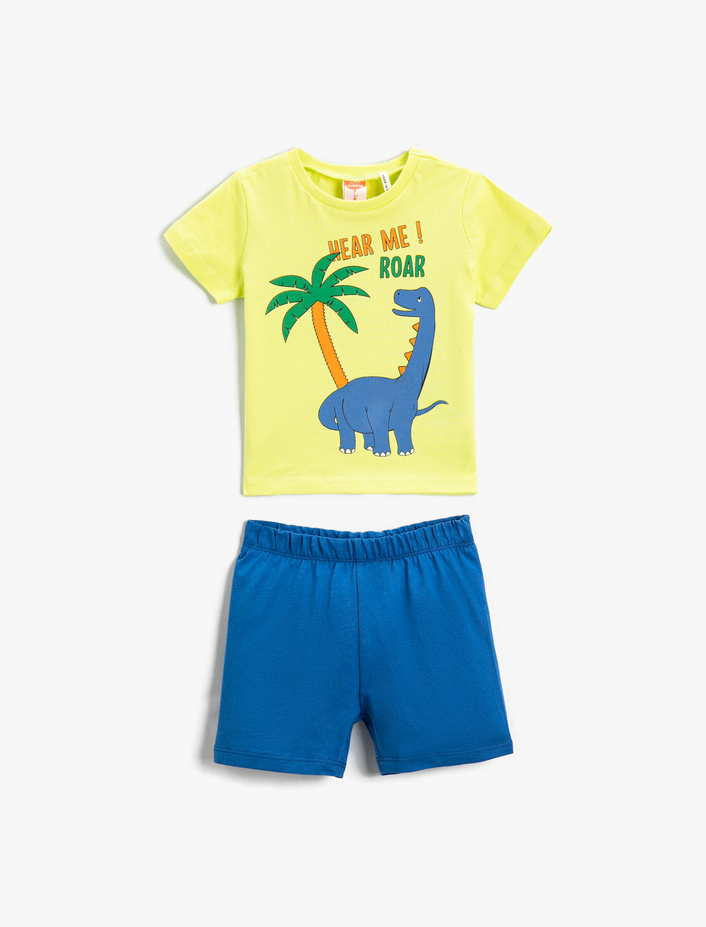  Erkek Bebek Dinozor Baskılı Şort Tişört Takım Pamuklu
