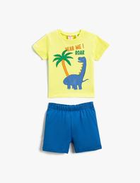 Dinozor Baskılı Şort Tişört Takım Pamuklu