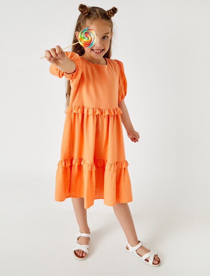 Kız Çocuk Fırfırlı Elbise Pamuklu