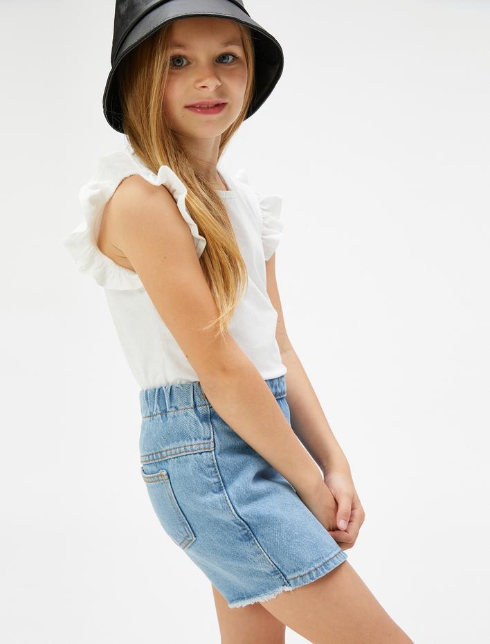 Kız Çocuk Basic Fırfırlı Tişört Kolsuz