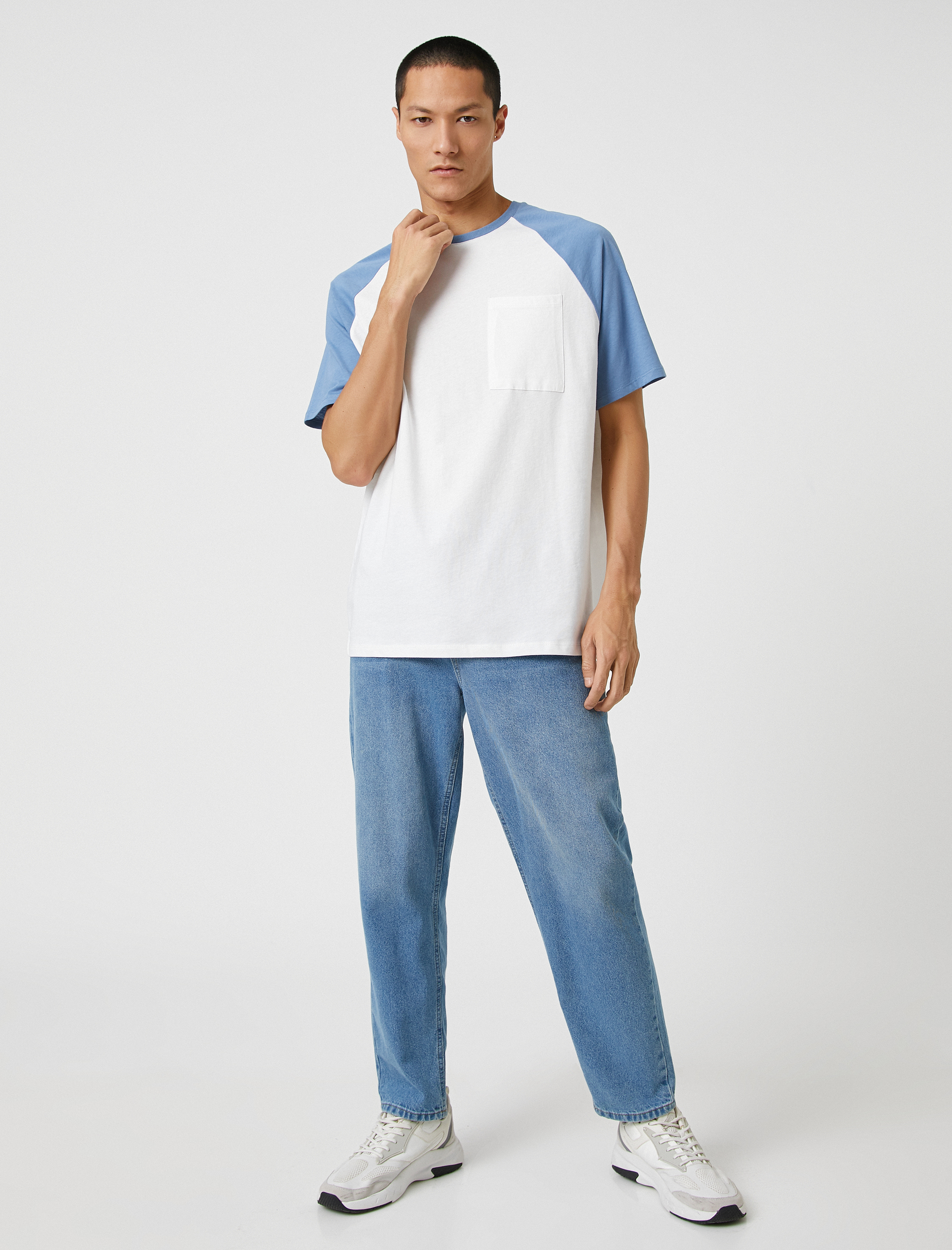   Cep Detaylı Tişört Reglan Kol Bisiklet Yaka Kısa Kollu