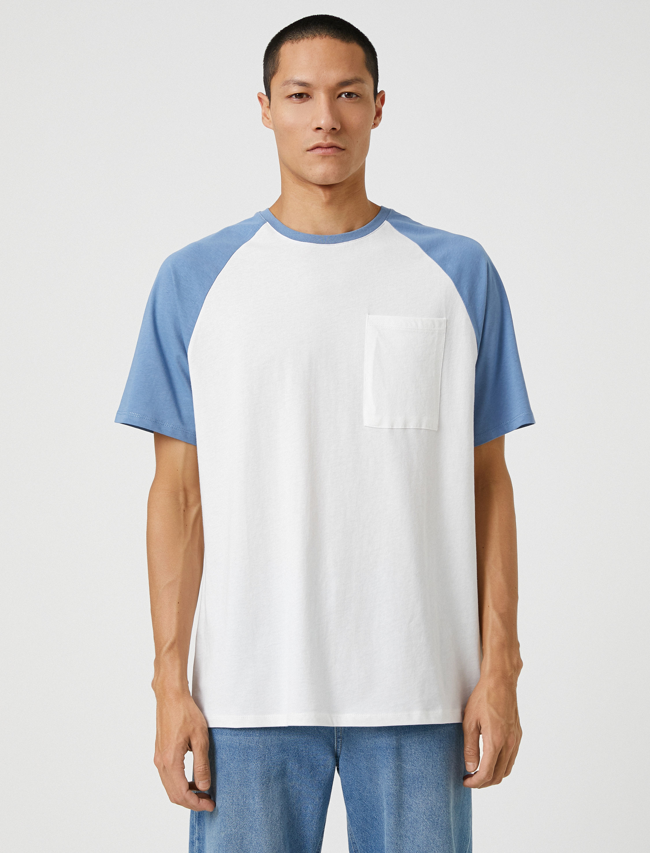   Cep Detaylı Tişört Reglan Kol Bisiklet Yaka Kısa Kollu