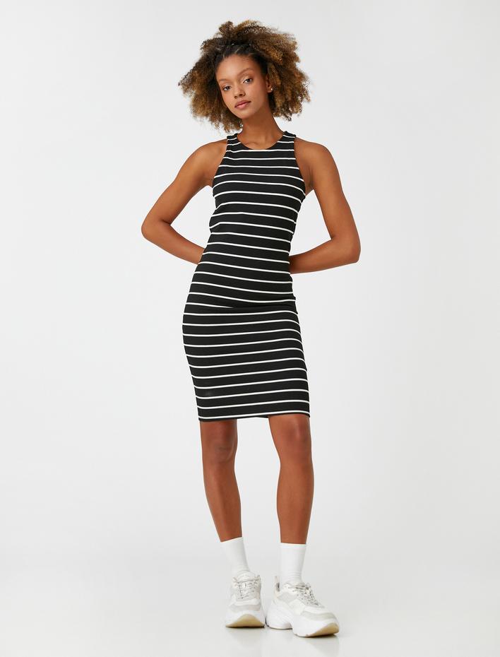  Midi Elbise Kolsuz Bodycon Halter Yaka Dar Kesim