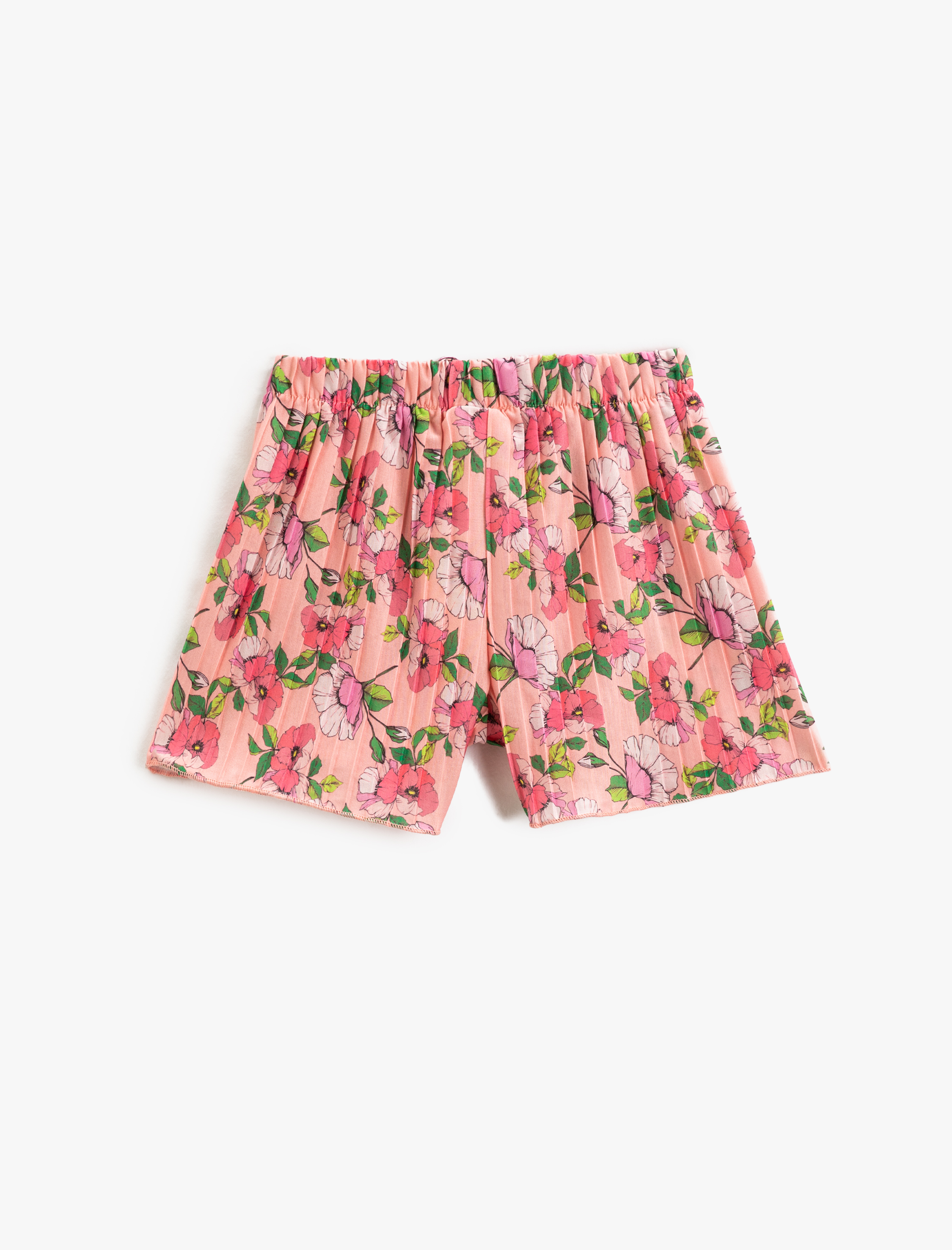 Kız Çocuk Çiçekli Pileli Şort Fiyonk Detaylı Beli Lastikli