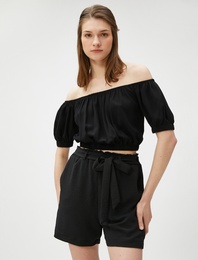 Crop Bluz Omzu Açık Lastikli