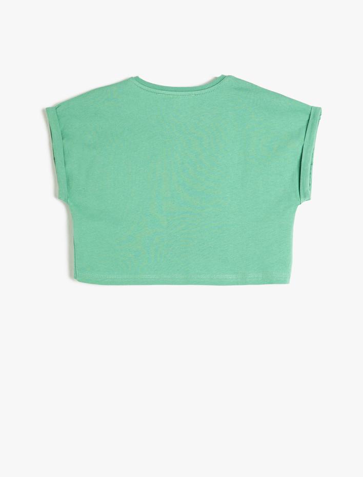 Kız Çocuk Crop Tişört Oversize Kısa Kollu Pul Payet İşlemeli Pamuklu