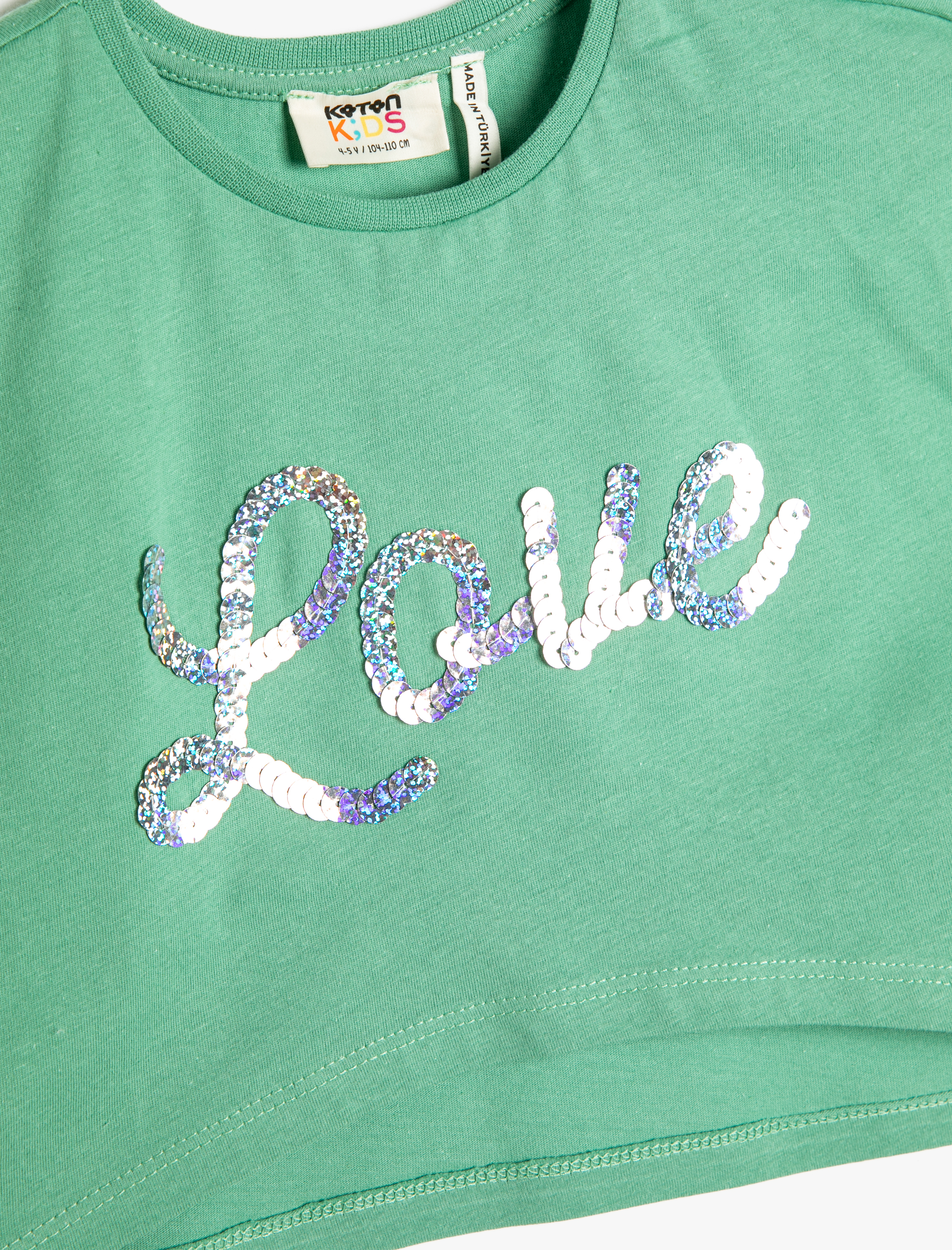  Kız Çocuk Crop Tişört Oversize Kısa Kollu Pul Payet İşlemeli Pamuklu