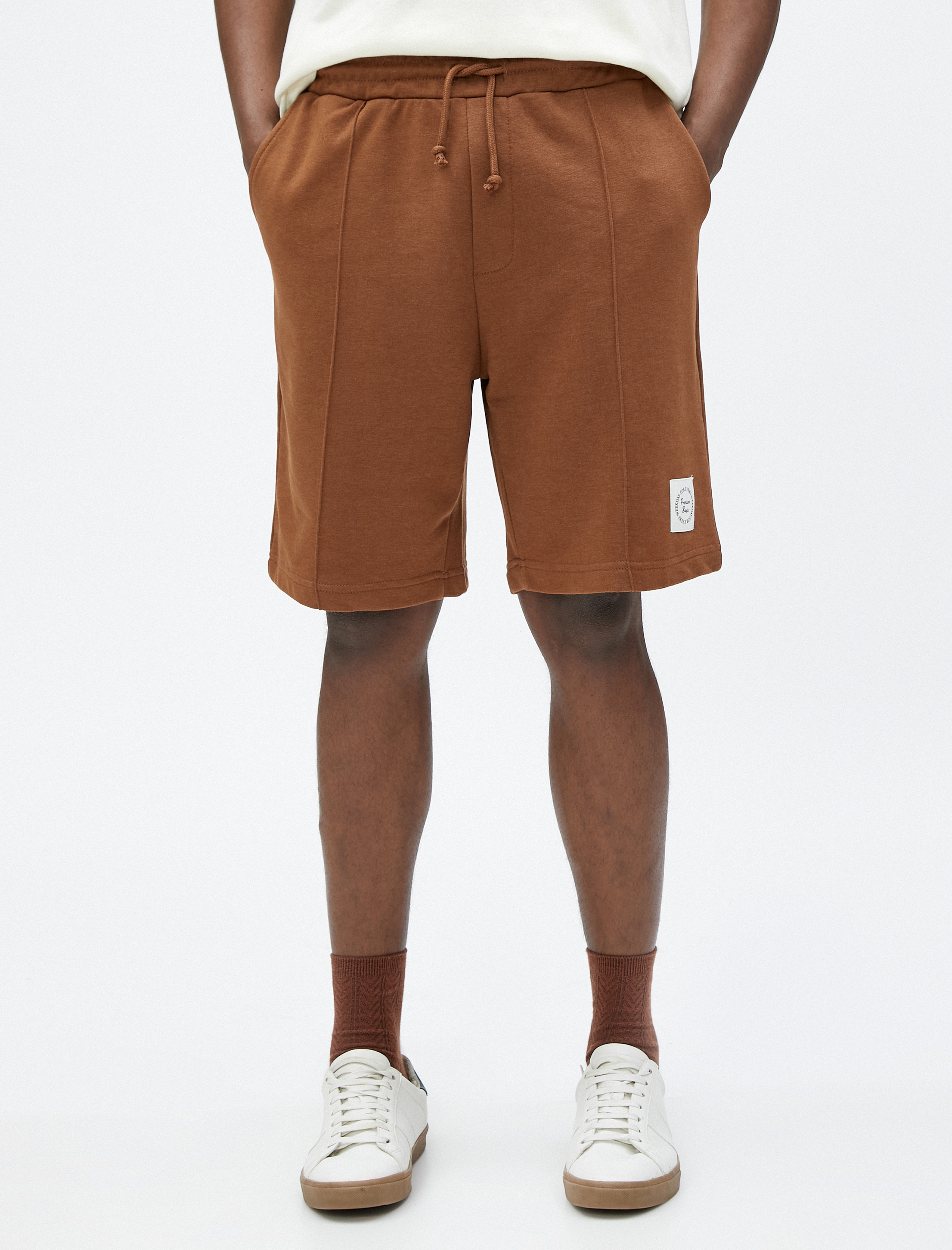   Beli Bağcıklı Şort Cep Detaylı Nervürlü Etiketli