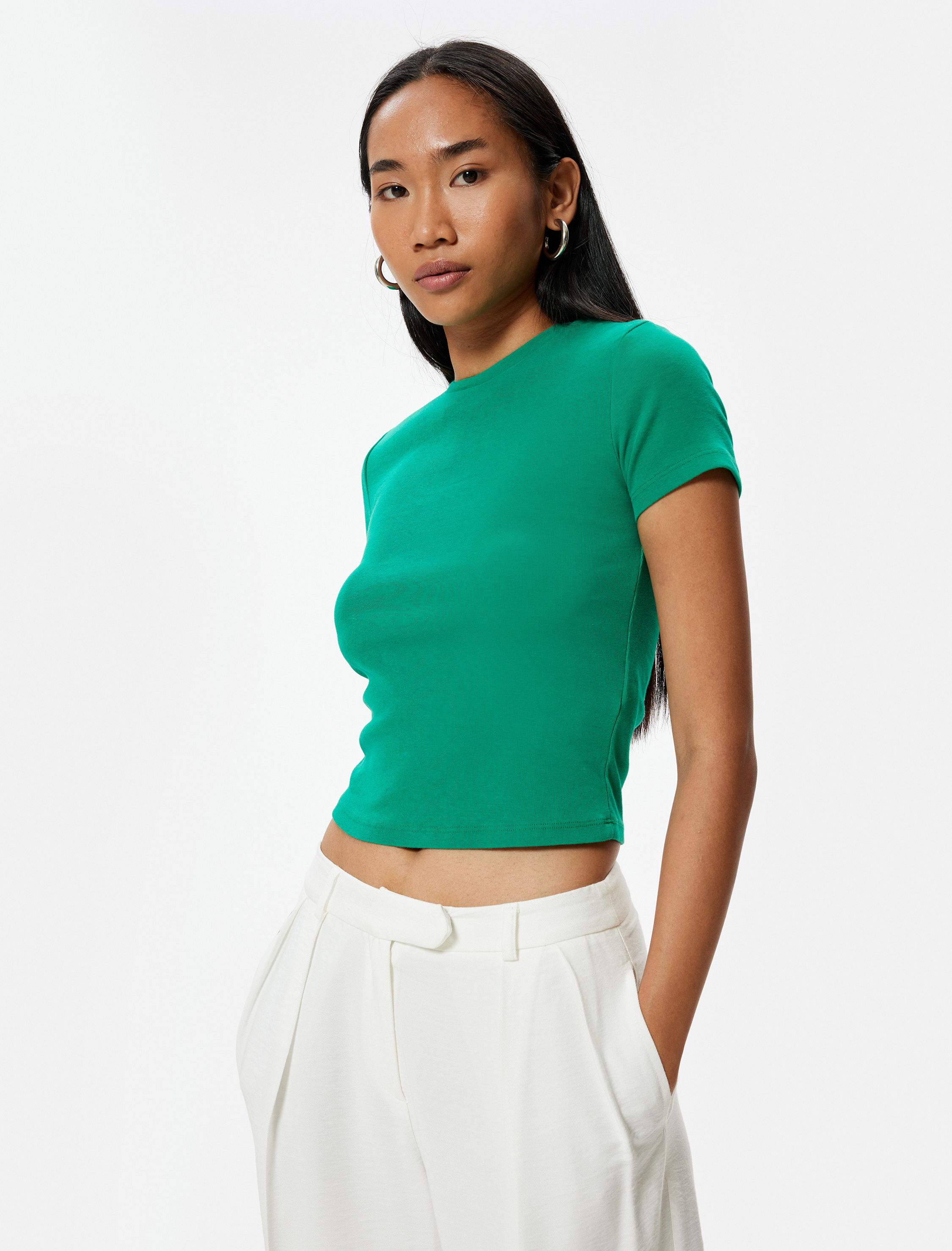 Basic Tişört Kısa Kollu Bisiklet Yaka