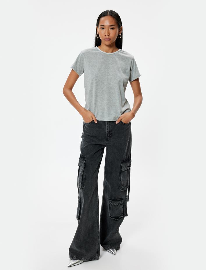  Kısa Kollu Pamuklu Parıltılı Bisiklet Yaka Tişört