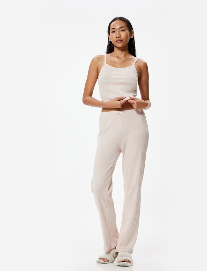  İnce Askılı Pijama Üstü Dokulu Pamuklu