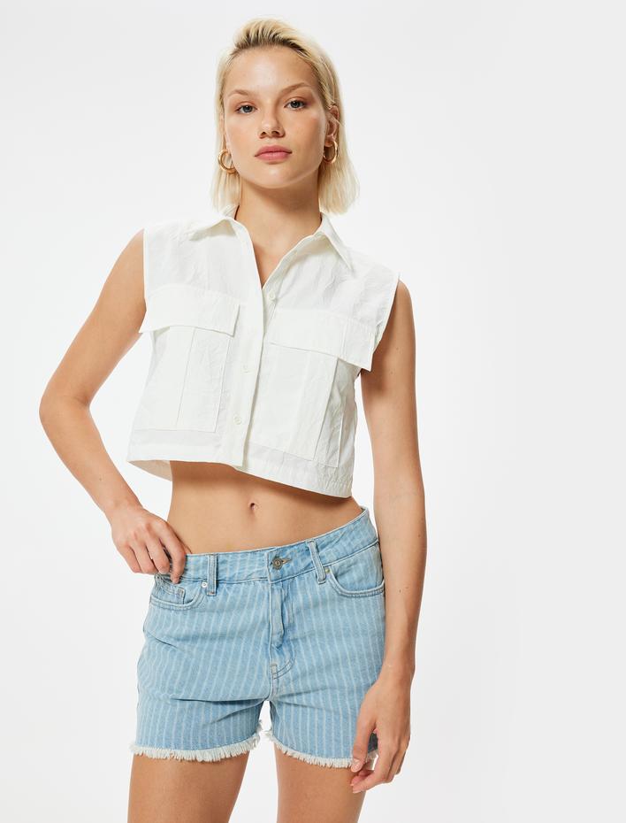  Koton X Sima Tarkan - Çizgili Mini Kot Şort