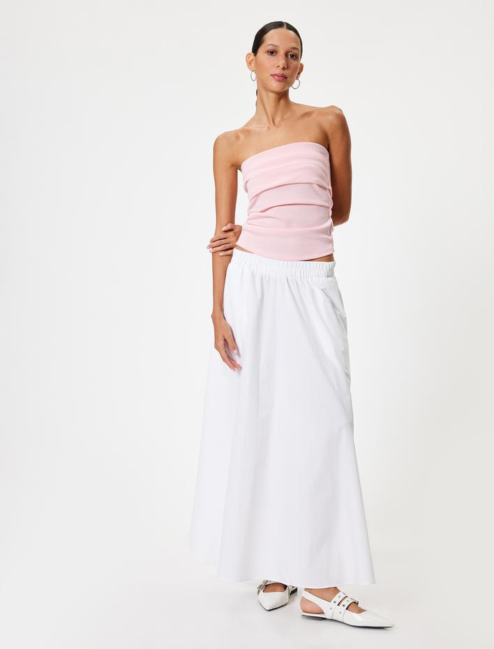  Straplez Bluz Kolsuz Drapeli Slim Fit