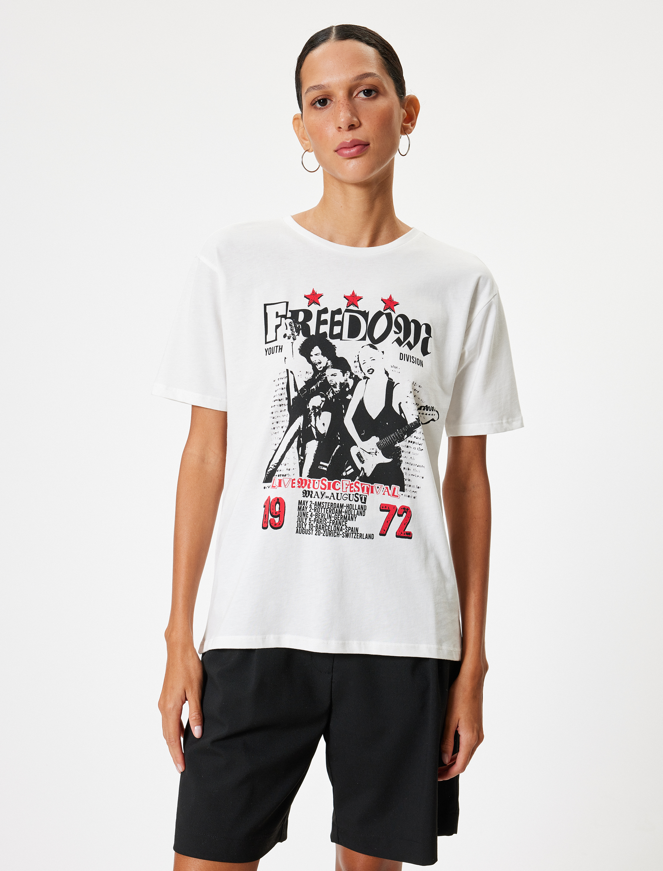   Kolej Baskılı Oversize Kısa Kollu Bisiklet Yaka Tişört