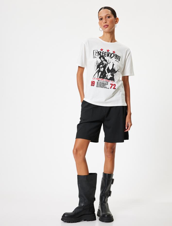  Kolej Baskılı Oversize Kısa Kollu Bisiklet Yaka Tişört