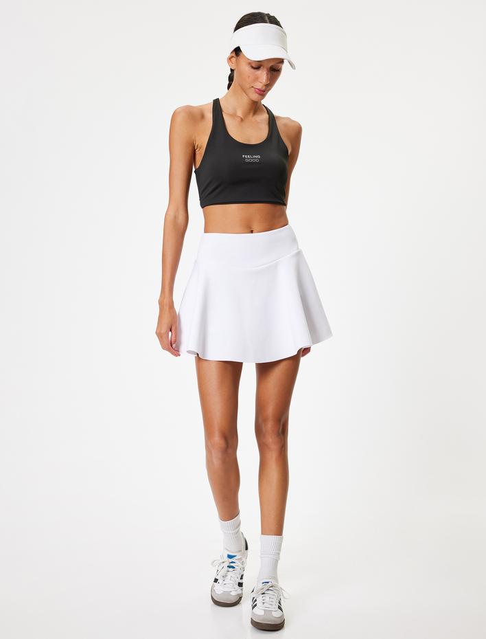  Sporcu Sütyeni Slogan Baskılı Sırt Detaylı U Yaka Kaplı Slim Fit İnterlok